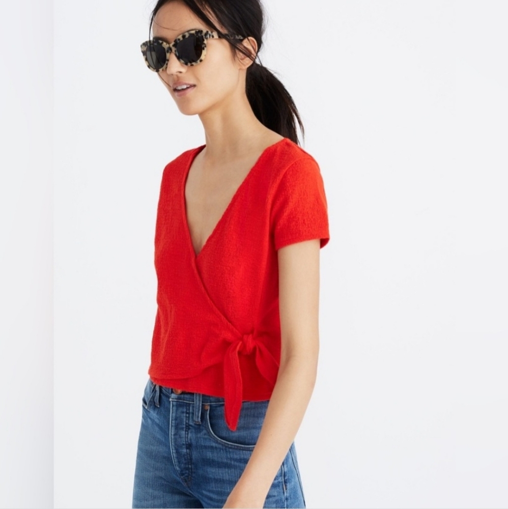 Madewell | Texture & Thread Wrap-Tie Short Sleeve Blouse Top